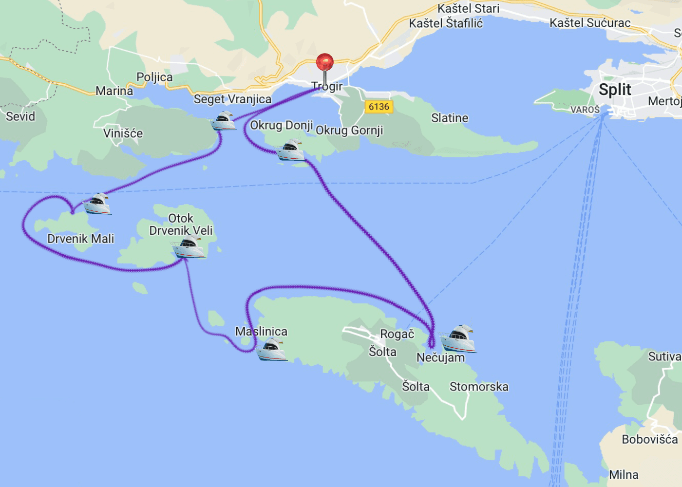 Route Trogir Islands